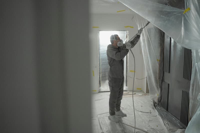 house exterior being painted with professional spray equipment